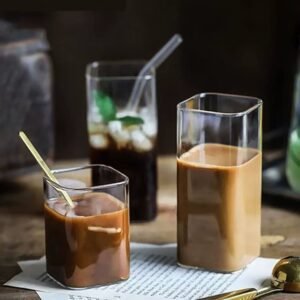 Square Glass Cup Coffee Mug Heat-Resistant Water Cups Transparent Tea Mug Cup for Drinking Milk Beertea Juice Dessert