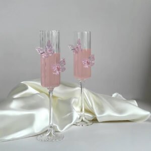 High-End Unique Transparent Glass Drinkware 200ml 3D Embossed Pink Butterfly Glass Goblets