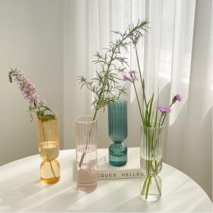 Nordic Creative Striped Clear Glass Vase Ornament Modern Minimalist Dried Flower Holder for Living Room Table Decor