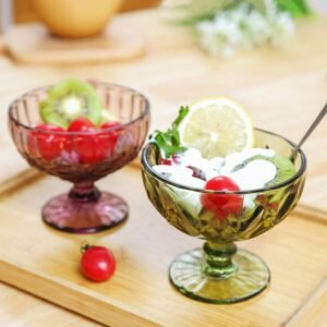 360ml Multipurpose Sustainable Delicate Vintage Retro Ice Cream Cup Colored Glass Goblet Milkshake Juice Salad Embossed Glass Cup