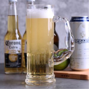 Wholesale Large Capacity 600ml Frosted Beer Glass Mug Unique Shaped Glass Craft Beer Mug with Handle Glassware