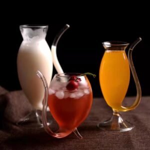 New Creative Vampire Shape Design Glass with Straw Personalised Wine Glass Glass Water Cup