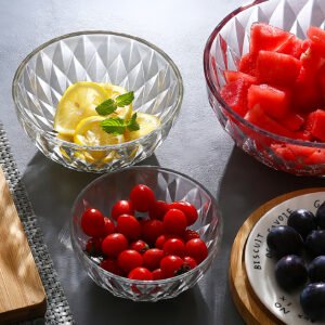Eco-Friendly Transparent Glass Diamond Bowl Set Fruit Crystal Salad Plate Two-Piece Meal Bowl Fashionable Stylish