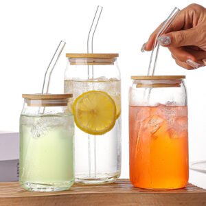 Jar Glass Cups with Lids and Straws Glass Cup with Bamboo Lids Iced Coffee Tumbler with Straw Summer Drinkware Gifts