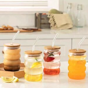 Environmentally Friendly Borosilicate Glass Drinkware Cup with Lid and Straw for Frozen Juices and Beverages Lead