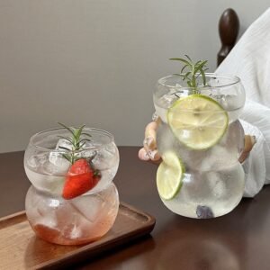 Cute Gourd Shaped Modern Glass Mug 380/550ml Transparent for Juice Coffee Milk Dessert Ice Cream Use