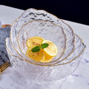 Nordic-style Gold Edge Hammer-patterned Glass Bowls Fruit Plates Vegetable Salad Bowls and Plates