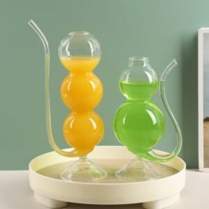 Wholesale Creative Design Bubble Round Ball Chicken Tail Champagne with Straw Sugar Gourd Glass with Wine Glass Glass Water Cup