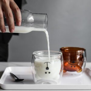 Large Capacity Double-Layer Bear Cup for Office Use Colorful Glass Drinkware for Breakfast for Milk Juice Beverages