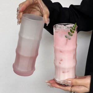 American-style Pink Bamboo Glass Latte Cup Household Metal Juice Beverage Wine Glass Insulated Coffee Cup
